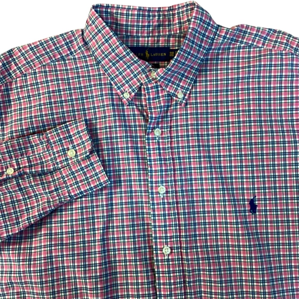 Polo Ralph Lauren Mens Pink Blue Plaid Button Down Shirt Classic Fit Cotton XL